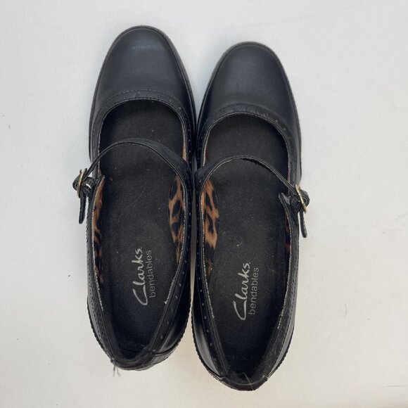 Clarks Bendables Black Leather Mary Jane Heel Shoes Womens 6M US Comfort - Picture 9 of 12